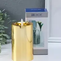 Светодиодная свеча LED "Столбик. Глянец" от батареек 3хАА, золото, мерцающая 7,5х7,5х17 см