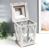 Подсвечник дерево на 1 свечу "Ромб на фонарике" коричневый состаренный 40х20х17 см