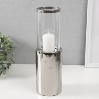 Подсвечник керамика, стекло на 1 свечу "Хром" d=7,5 см серебро 9,2х9,2х29,5 см