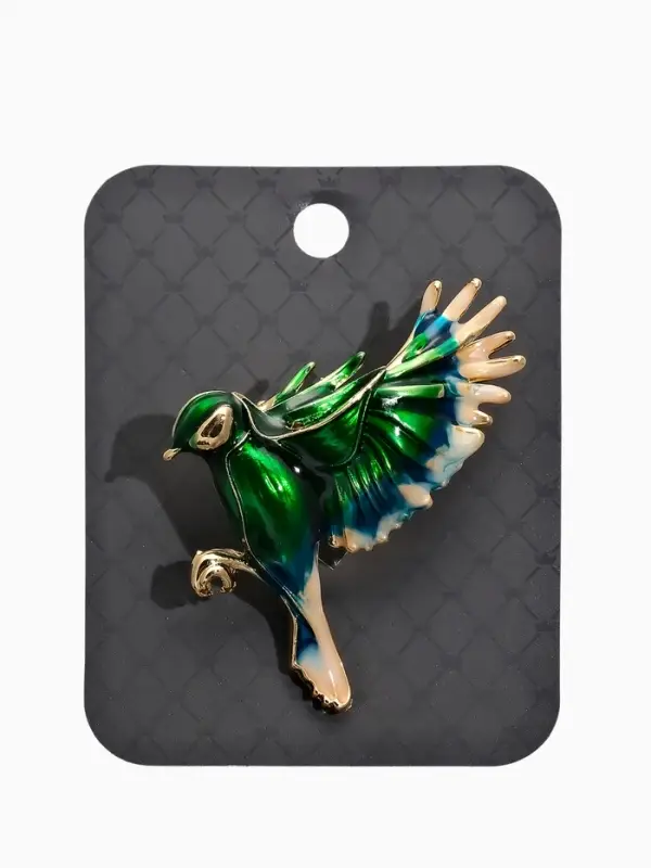 Брошь "Птичка" экзотическая, цвет зелёно-голубой в золоте