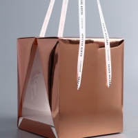 Коробка под бенто-торт с ленточками, ,розовое-золото  , 21 х 21 х 25 см