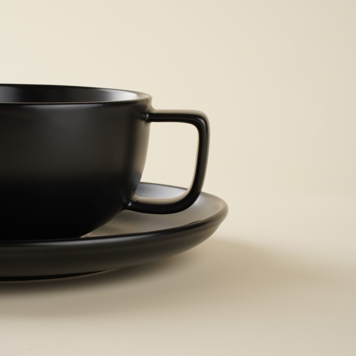 Чайная пара фарфоровая SL Home &laquo;Дарк&raquo;, 2 предмета: чашка 300 мл, блюдце d=16,5 см, цвет чёрный