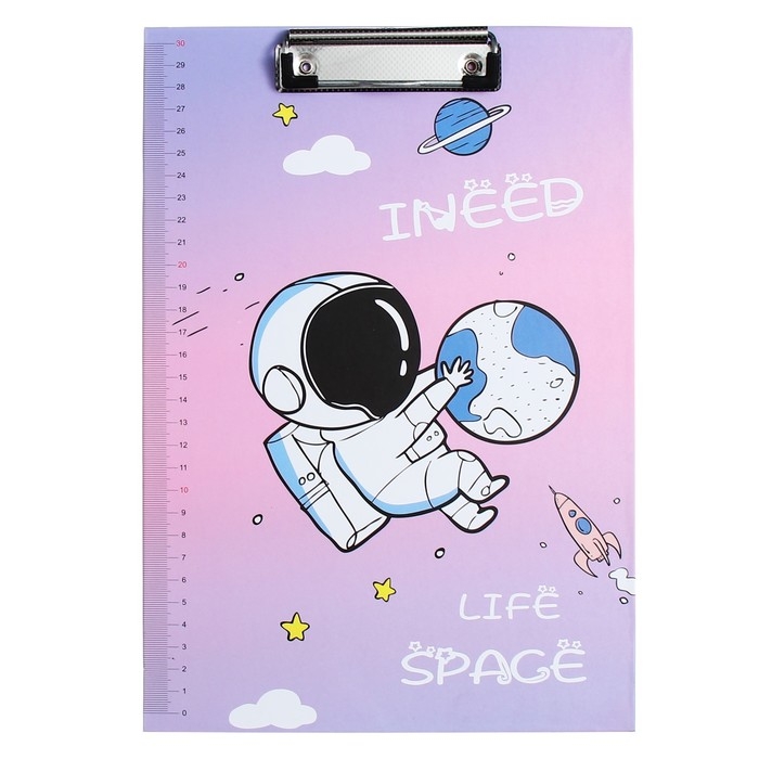 Планшет с прижимом формат А4 картон "Космонавт", МИКС