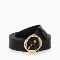 Ремень жен 05-01-01-01, Июнь2510, 2,9*0,3*110 см, без винта, пряж золото, 1 прокол, черный   1090314