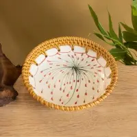 Тарелка керамическая с ротангом 18х18х3,7 см, МИКС