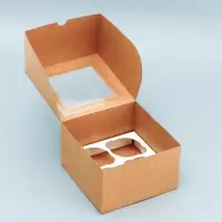 Коробка для 4 капкейка с окном, крафт, 16&times;16&times;10 см