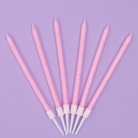 Свечи для торта "Розовая вечеринка", 6 шт, блестящие розовые