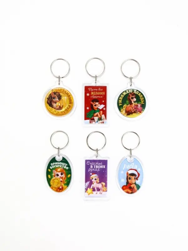 Брелок из пластика &laquo;Новогодний&raquo;, 6 шт., 5&times;4 см, МИКС