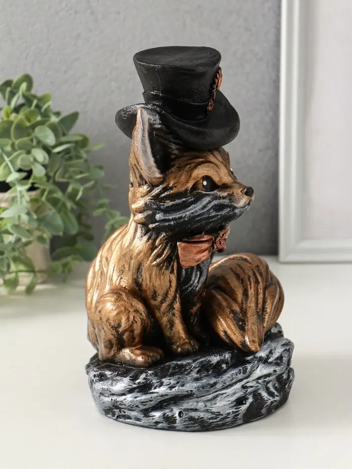 Копилка "Лиса в шляпе" 24х15 см, бронза с серебром