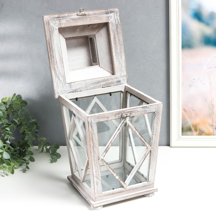 Подсвечник дерево на 1 свечу "Ромб на фонарике" коричневый состаренный 40х20х17 см