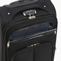 Чемодан 20", Текст, 37*23*55, отд на молнии, 2 нар/карм, увелич, код замок, 4 колеса, черный   10872