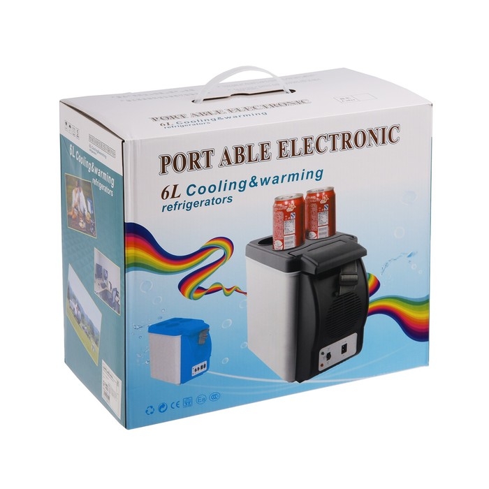 Автохолодильник 6 л, 12 В, функция подогрева, черно-белый