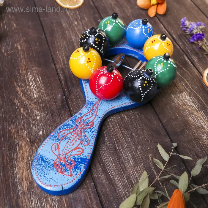 Сувенирный музыкальный инструмент &laquo;Маракас с шариками и пластинами&raquo;, радужный, 25&times;13&times;5 см, МИКС