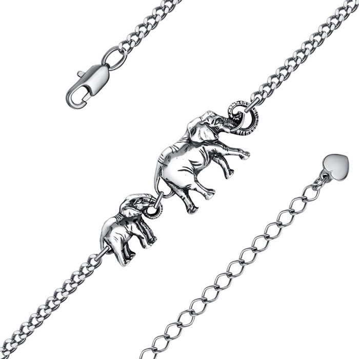 Браслет &laquo;Слоны&raquo;, посеребрение с оксидированием, 17 размер