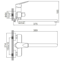 Cмеситель для ванны Accoona A7110, однорычажный, 2-режимный картридж, латунь, хром