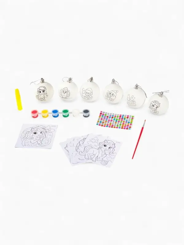 Набор для творчества &laquo;Елочные шары под раскраску &raquo;Новогодний сюрприз&laquo;, набор 6 шт. + краски