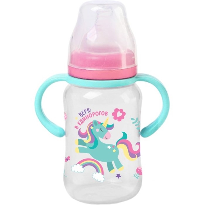 Бутылочка для кормления, широкое горло, средний поток от 3 мес., 270 мл., «Единорог», M&B Бутылочка для кормления, широкое горло, средний поток от 3 мес., 270 мл., «Единорог», M&B
