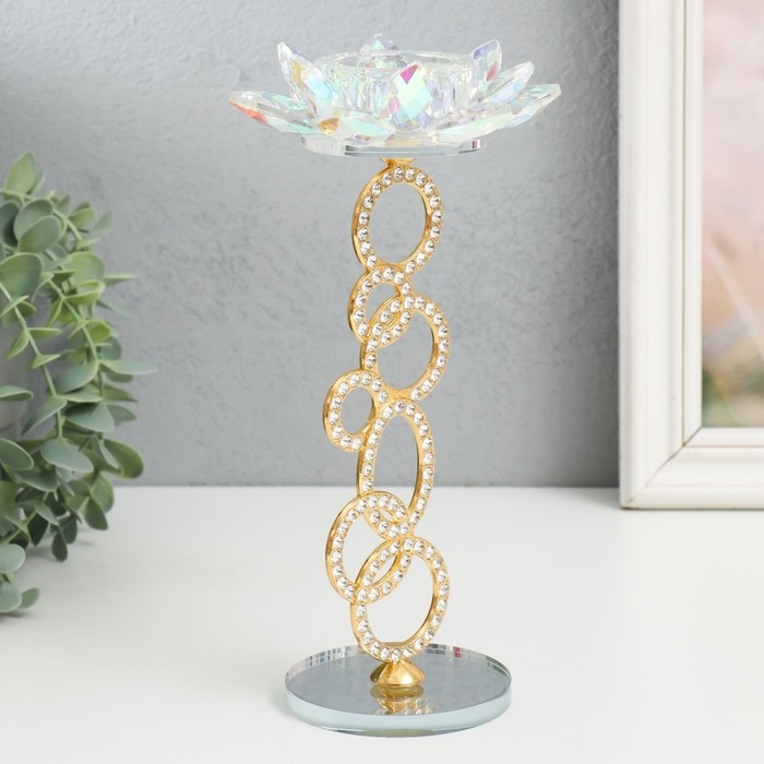 Подсвечник стекло на 1 свечу "Лотос на кольцах" золото d=4,2 см 11х11х23 см