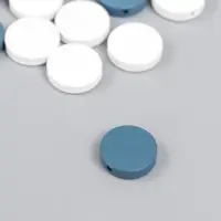 Бусины для творчества дерево "Плоский круг" набор 20 шт белый, серо-синий 0,4х1,5х1,5 см