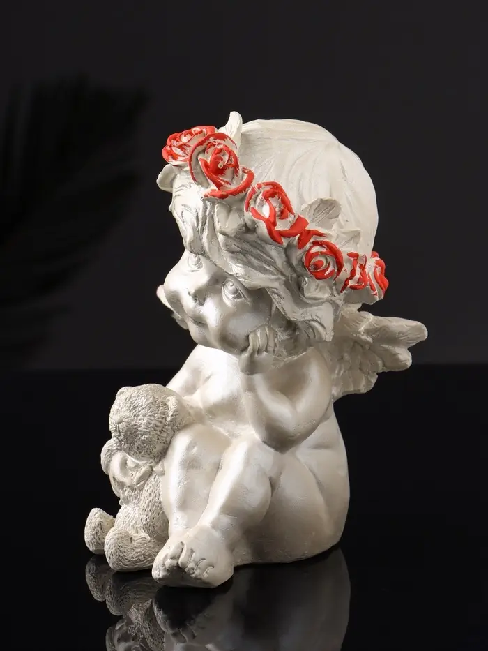 Фигура "Ангел с мишкой большой", 13х8х7 см, перламутр