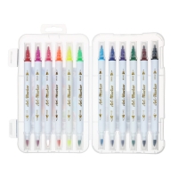 Набор маркеров 12 цветов, двусторонние, пулевидный и кистеобразный наконечники