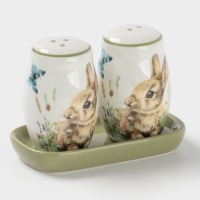 Набор для специй Доляна &laquo;Зайка&raquo;, керамика, 2 предмета: солонка, перечница 130 мл, 11.5&times;6.2&times;8.8 см, белый