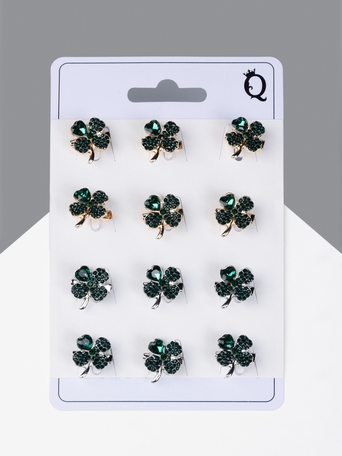 Брошь &laquo;Клевер&raquo; кошачий глаз, МИКС(неделимая фасовка 12 шт., цена за шт.)
