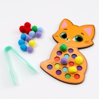 Сортер деревянный &laquo;Котёнок&raquo; с помпонами и пинцетом, 15 х 21 см