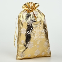 Мешочек подарочный парча «Новый год», золото, 20 х 30 см, Новый год Мешочек подарочный парча «Новый год», золото, 20 х 30 см, Новый год