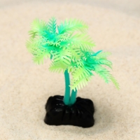 Растение искусственное аквариумное "Пальма", светящееся, 10 см, зелёное