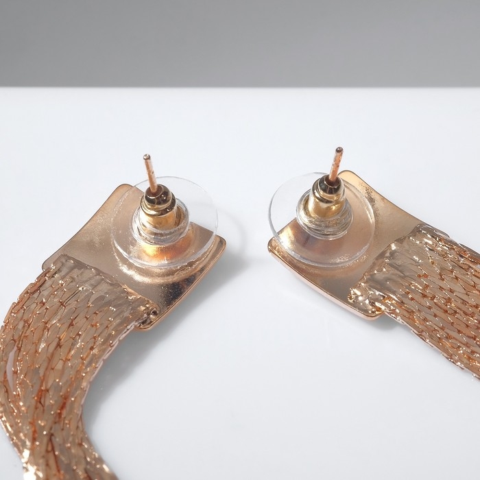 Серьги висячие &laquo;Голливуд&raquo; квадрат с нитями, цвет розовое золото, 8,7см