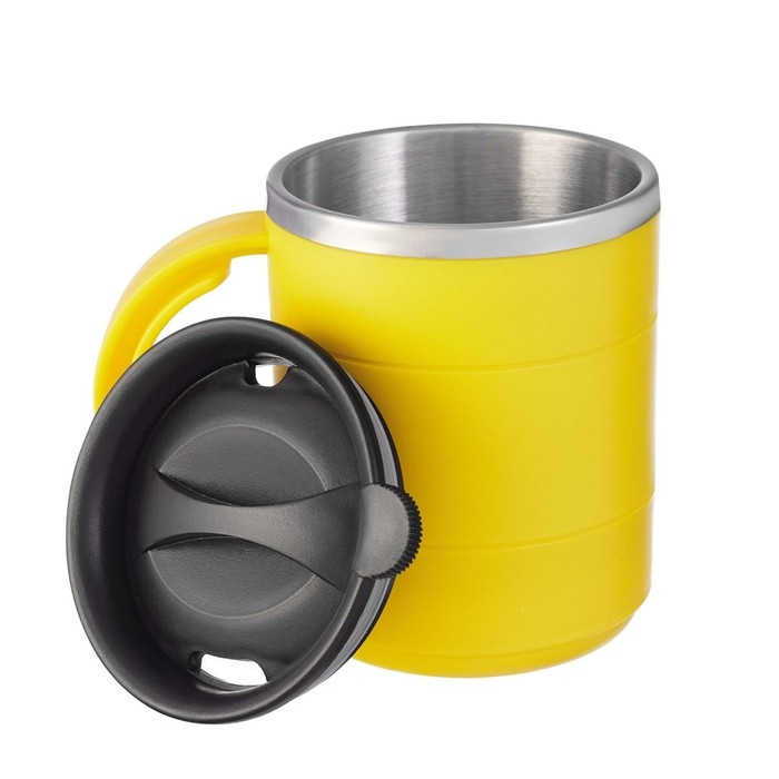 Термокружка "Мастер К" Поход, 450 мл, с ручкой, сохраняет тепло 2 ч, 12.5 х 10.5 см, желтая