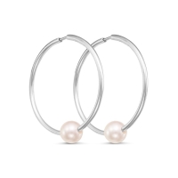 Серьги-кольца &laquo;Жемчуг&raquo;, d=2,6 см, посеребрение, цвет белый
