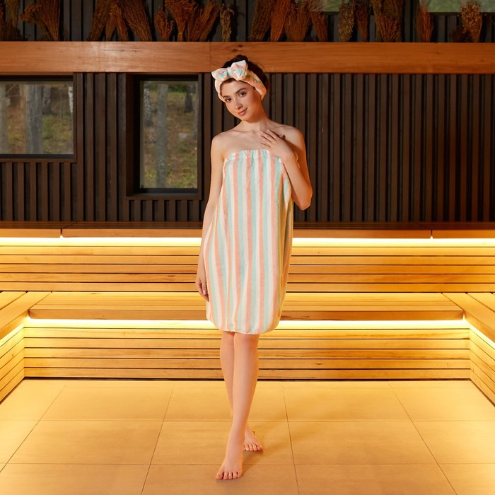 Набор для бани и ванной Этель Набор для бани и ванной Этель "Полосы" полотенце-парео 75*120 см+повязка