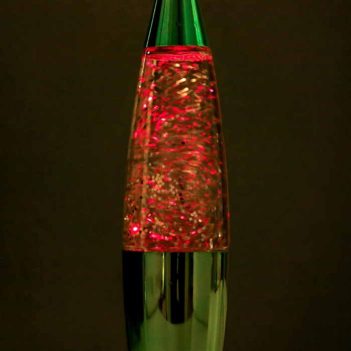 Светильник "Зеленая ракета" LED, лава, блёстки, от батареек 3хLR44 19 см RISALUX