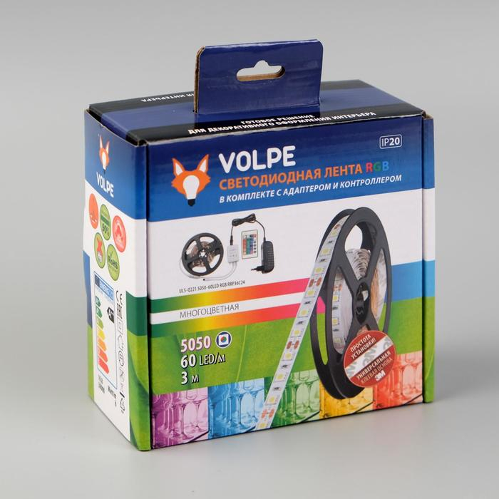 Комплект светодиодной ленты Volpe 3 м, IP20, SMD5050, 60 LED/м, 12 В, RGB Комплект светодиодной ленты Volpe 3 м, IP20, SMD5050, 60 LED/м, 12 В, RGB