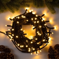 Гирлянда &laquo;Нить&raquo; 10 м, IP65, УМС, тёмная каучуковая нить, 100 LED, свечение тёплое белое, 220 В