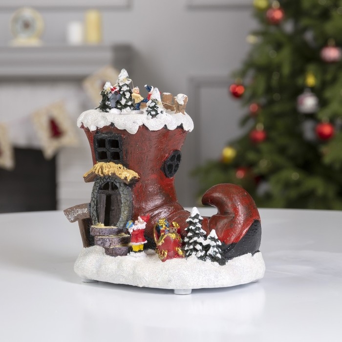 Светодиодная фигура &laquo;Эльфийский сапог&raquo; 15 &times; 17 &times; 12 см, полистоун, батарейки АААх3 (не в комплекте), свечение тёплое белое