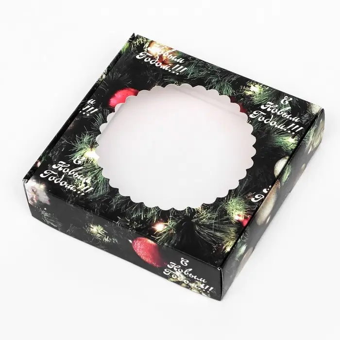 Подарочная коробка сборная с окном &laquo;Счастливого Рождества&raquo;, 11.5&times;11.5&times;3 см