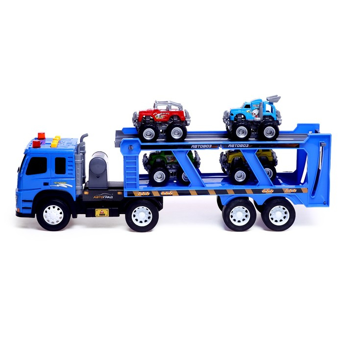 Грузовик инерционный &laquo;Автовоз&raquo;, с 4 джипами, световые эффекты, масштаб 1:12