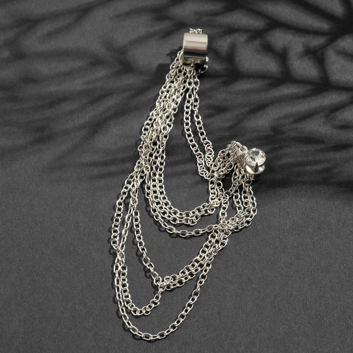 Серьга &laquo;Кафф&raquo; восемь цепочек, цвет серебро