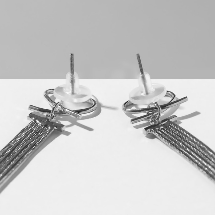 Серьги висячие &laquo;Водопад&raquo; сердце, 6 нитей, цвет серебро, 19,5 см