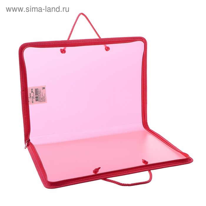 Папка с ручками А4, 230 х 185 х 25 мм, молния вокруг, плстиковая, ПТ-112, Папка с ручками А4, 230 х 185 х 25 мм, молния вокруг, плстиковая, ПТ-112, "Офис", тонированная, цвет красный