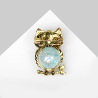 Брошь &laquo;Сова&raquo; шарик, цвет сине-голубой в чернёном золоте