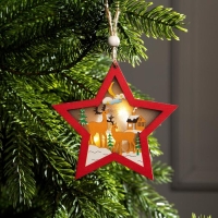 Ёлочная игрушка &laquo;Красная звезда с оленями&raquo;, от батареек, свечение тёплое белое