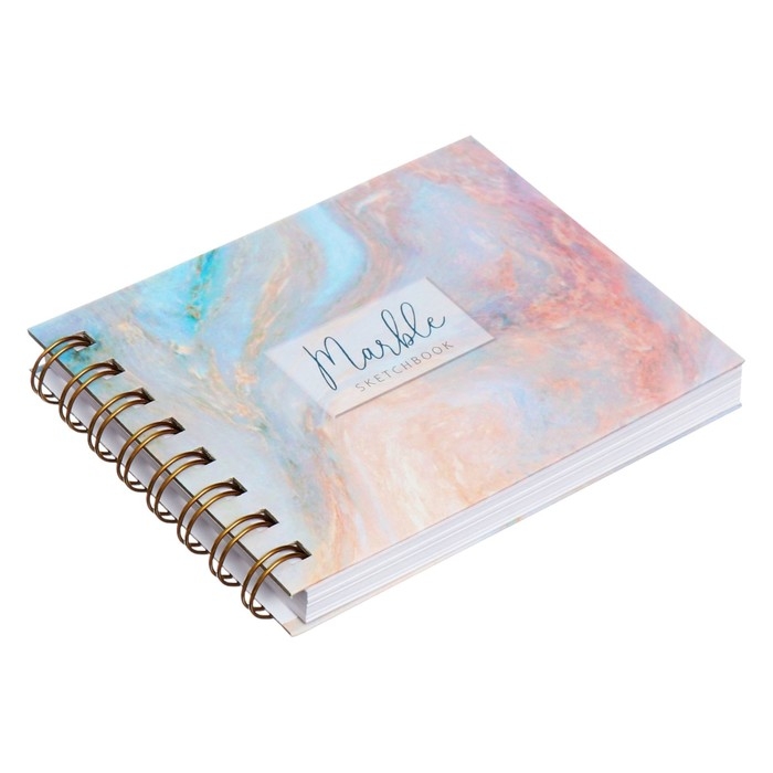 Скетчбук А6, 80 листов на гребне по короткой стороне "Мрамор", твёрдая обложка, блок 100 г/м&sup2;
