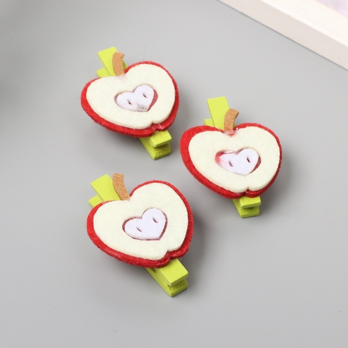 Декор для творчества дерево, фетр "Прищепка. Половинка яблока" набор 3 шт 1,3х3,5х4,8 см