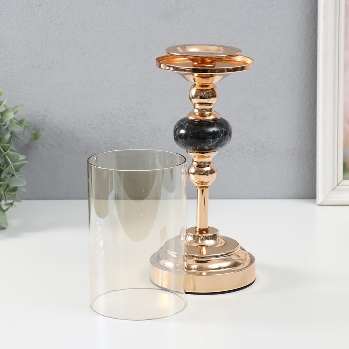 Подсвечник металл, стекло на 1 свечу "Этна" d-8 см, золото 11,5х11,5х38,5 см