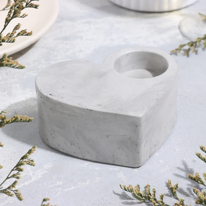 Подсвечник "Сердце большое. Мрамор" из гипса,10,5х9х4,5см,мрамор с чёрными полосками