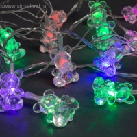 Гирлянда &laquo;Нить&raquo; 5 м с насадками &laquo;Мишки&raquo;, IP20, прозрачная нить, 20 LED, свечение мульти (RG/RB), мигание, 220 В